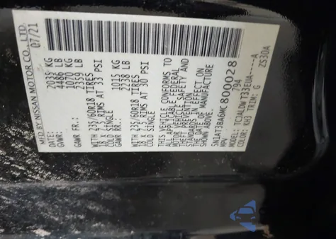 2021 Nissan Rogue Sv Fwd from USA, damaged, VIN 5N1AT3BA6MC800028